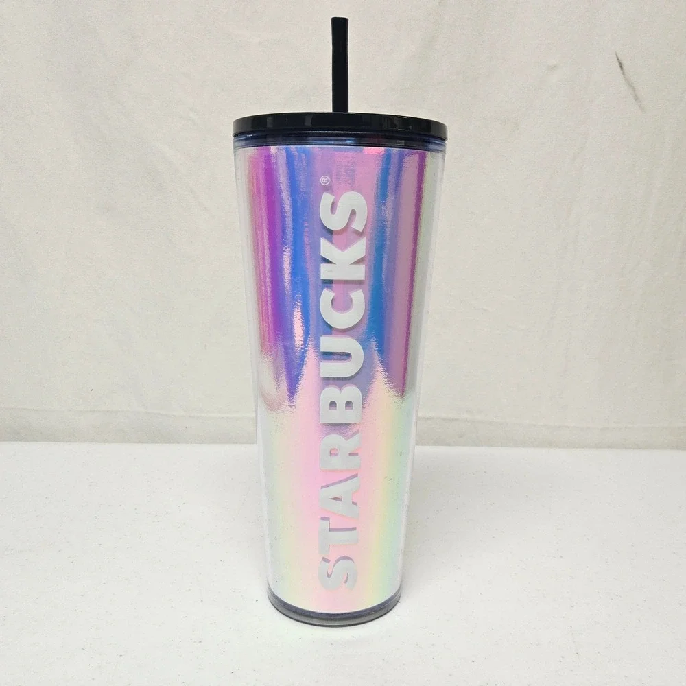 Starbucks Tumbler Cold Cup‎ 24oz Iridescent Holographic Pink Blue SKU 011143235